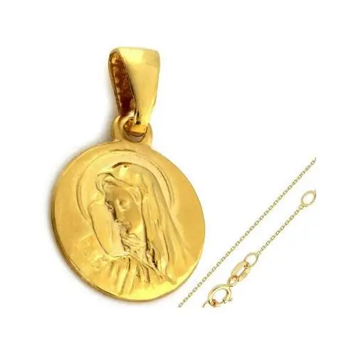 Złoty komplet biżuterii 585 medalik matka boska chrzest Lovrin