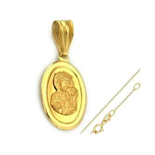 Złoty komplet biżuterii 585 medalik owal chrzest Lovrin
