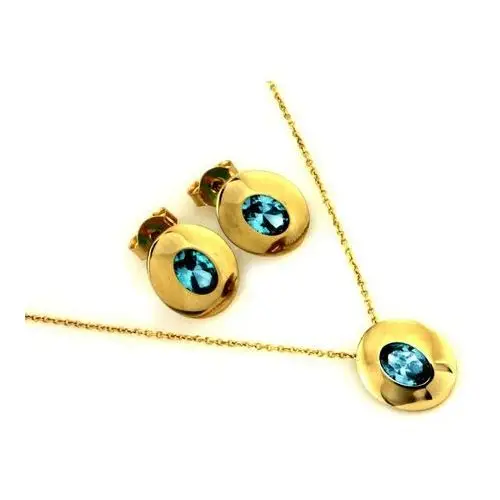 Złoty komplet biżuterii 585 niebieskie cyrkonie 5,01 g, kolor niebieski