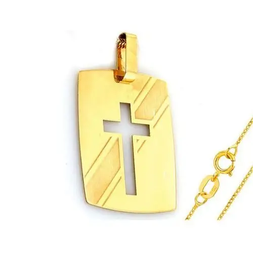 Złoty komplet biżuterii 585 nieśmiertelnik krzyż chrzest, kolor żółty