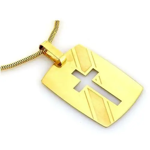 Złoty komplet biżuterii 585 nieśmiertelnik krzyż chrzest, kolor żółty 4