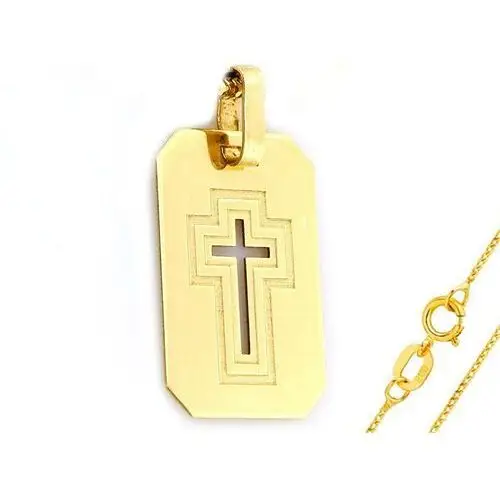 Złoty komplet biżuterii 585 nieśmiertelnik krzyż chrzest, RU00229 s, ZA2668