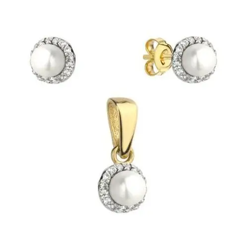 Złoty komplet biżuterii 585 perełka z cyrkoniami 2,3g, 9-25-S00023-2