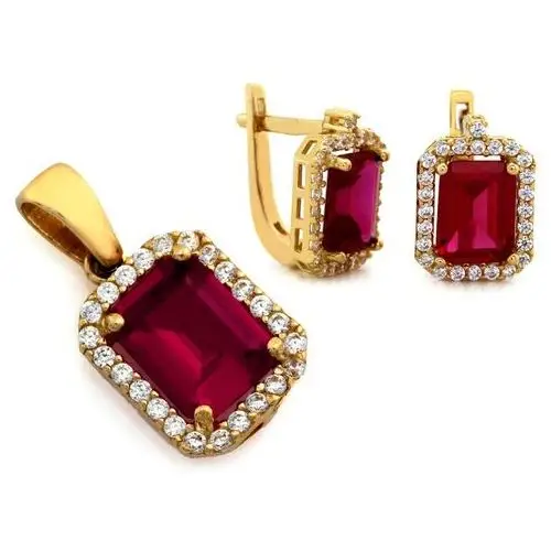 Lovrin Złoty komplet biżuterii 585 prostokątne rubiny 4,8 g