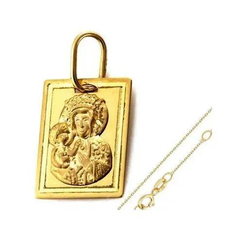 Złoty komplet biżuterii 585 prostokątny medalik chrzest Lovrin