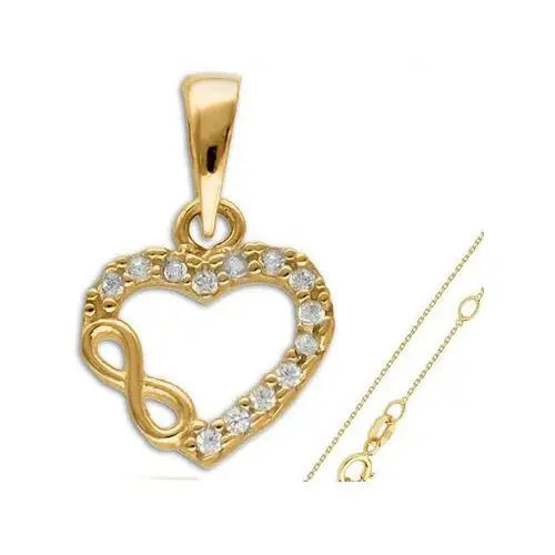 Złoty komplet biżuterii 585 serce łączone z nieskończonością, RU00250 s,RU00203 s