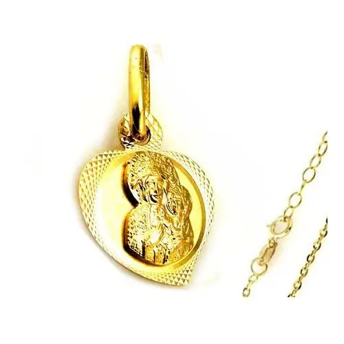 Złoty komplet biżuterii 585 serce Matka Boska chrzest, kolor żółty