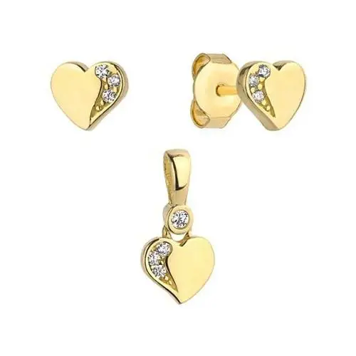 Złoty komplet biżuterii 585 serce z cyrkoniami 1,47g, kolor żółty