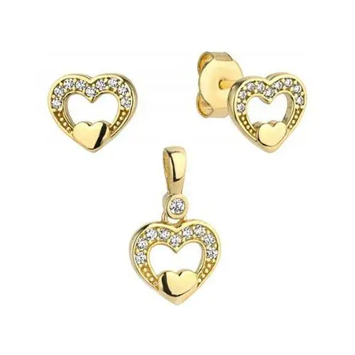 Lovrin Złoty komplet biżuterii 585 serce zdobione 1,7g