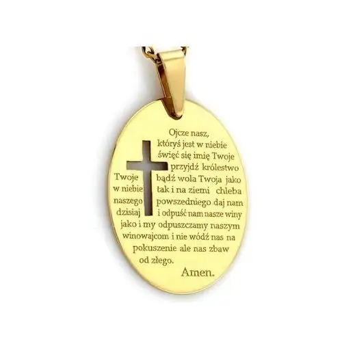 Złoty krzyż 585 okragła blaszka z ojcze nasz krzyżyk Lovrin