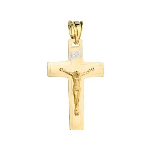 Złoty krzyż 585 PŁASKI Z WYPUKŁYM JEZUSEM NA KRZYŻU