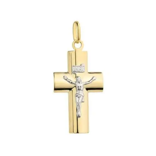 Złoty krzyż 585 z pasyjką jezus w białym złocie na prezent komunia Lovrin