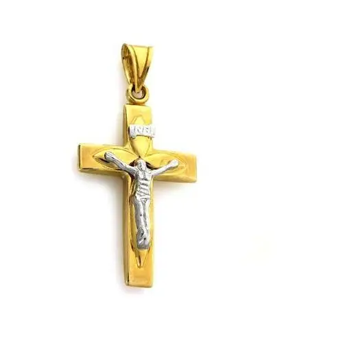 Złoty krzyżyk 585 ozdobny krzyż dwukolorowy chrzest Lovrin