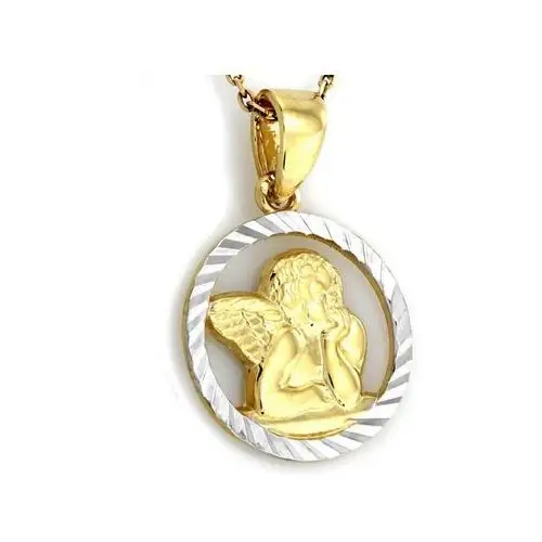 Lovrin Złoty medalik 333 okrągły z białym złotem aniołek