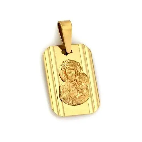 Złoty medalik 333 prostokątny Matka Boska Częstochowska nieśmiertelnik na prezent komunia