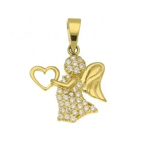 Złoty medalik 585 aniołek białe cyrkonie serce 1,05g Lovrin