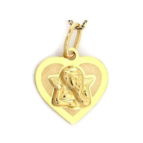 Złoty medalik 585 aniołek w sercu serduszko, ZA4284 s