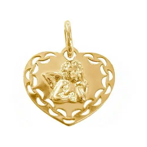 Złoty medalik 585 ażurowe serce z aniołkiem serce origami anioł Lovrin