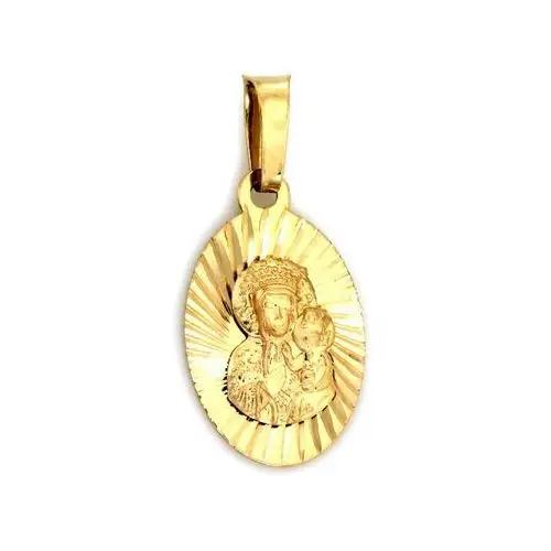 Złoty medalik 585 diamentowany owal Matka Boska Częstochowska