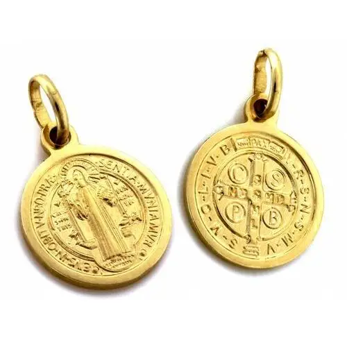 Złoty medalik 585 dwustronny krzyż św. benedykta bez kamieni Lovrin