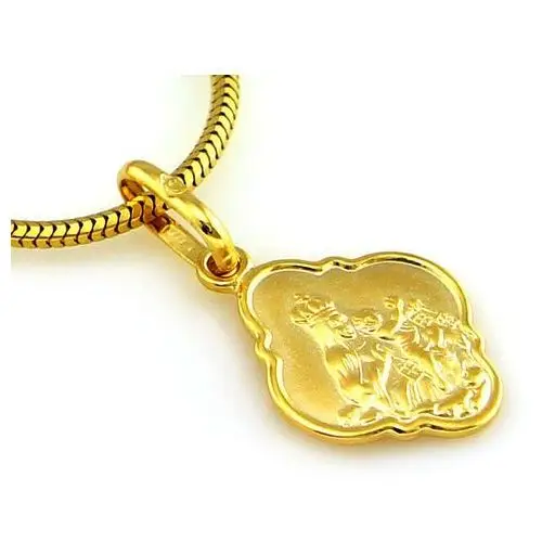 Złoty medalik 585 dwustronny szkaplerz na komunię chrzest Lovrin 2