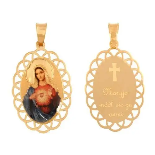 Złoty medalik 585 Emaliowany Matka Boska na Chrzest 0,70g, 43356