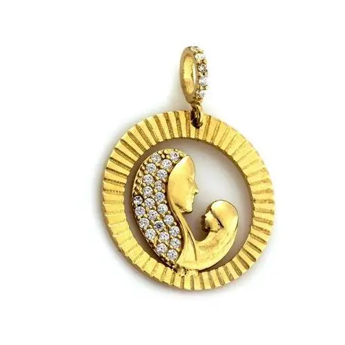 Złoty medalik 585 Matka Boska w ramce owal z diamentowaniem białe cyrkonie, ZA5063A, 9700.jaslo 1s