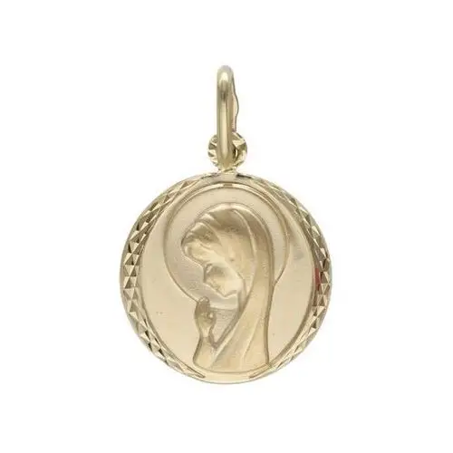Złoty medalik 585 okrągły z Matką Boską Chrzest, Medalik 3K.5