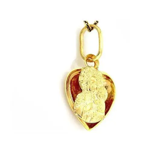 Złoty medalik 585 subtelny w kształcie serduszka z Matką Boską, kolor żółty