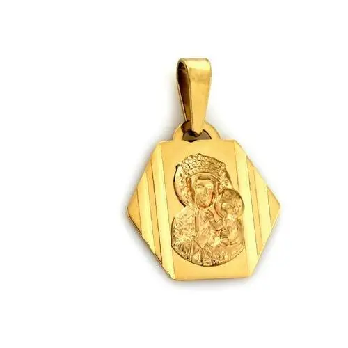 Złoty medalik 585 w kształcie sześciokąta z Matką Boską 0,72g