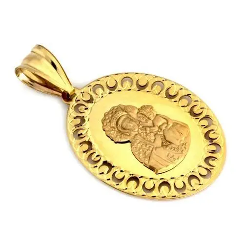 Lovrin Złoty medalik duży owalny z matką boską częstochowską