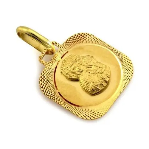 Złoty medalik z Matką Boską Częstochowską na komunie, kolor żółty