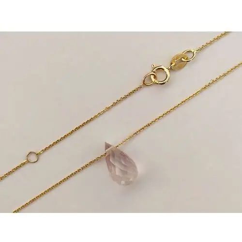 Złoty naszyjnik 375 łańcuszek ankier z łezką Różowy kwarc, rose quartz - 375 s 3