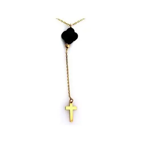 Złoty naszyjnik 585 krawatka krzyż z czarną koniczynką Lovrin