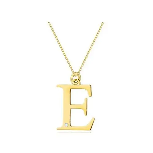 Złoty naszyjnik 585 litera E z diamentem 1,35g, C-70 duża literka E 0,005 ct