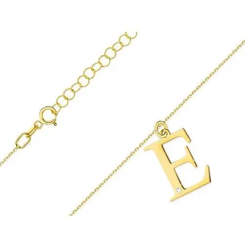 Złoty naszyjnik 585 literka E z diamentami 0,95g, C-69 mała literka E 0,005 ct 3