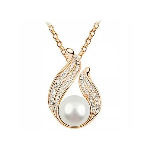 Lovrin Złoty naszyjnik elegancki z białą perłą cyrkonie