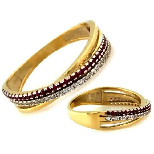 Złoty pierścionek 333 wysadzany cyrkoniami i rubinami Lovrin