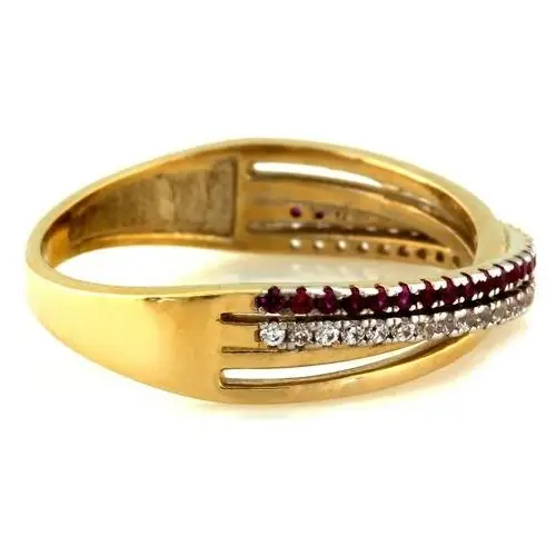 Złoty pierścionek 333 wysadzany cyrkoniami i rubinami Lovrin 3