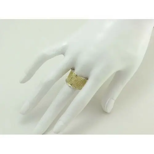 Złoty pierścionek 375 ażurowy szeroki z białym złotem 3
