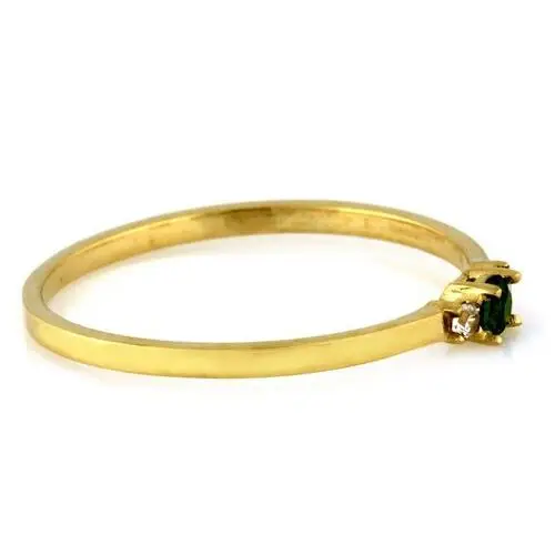 Złoty pierścionek 375 oczko z zieloną cyrkonią 0,78 g, PI6267A 2