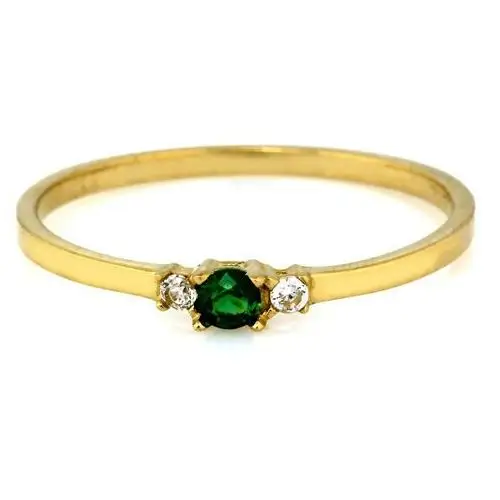 Złoty pierścionek 375 oczko z zieloną cyrkonią 0,78 g, PI6267A