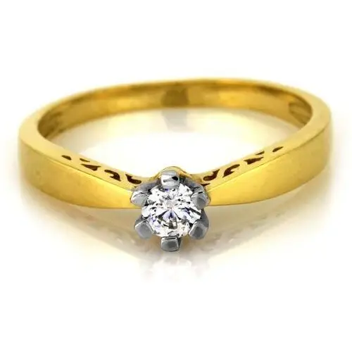 Złoty pierścionek 375 zaręczynowy z jedną cyrkonią ażurowy bok Lovrin 2