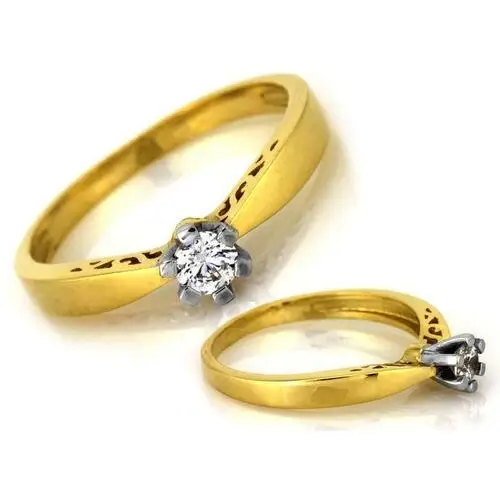 Złoty pierścionek 375 zaręczynowy z jedną cyrkonią ażurowy bok Lovrin
