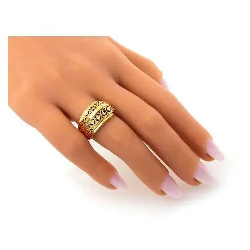 Złoty pierścionek 585 ażurowy szeroki efektowny 4,25g, kolor żółty 3