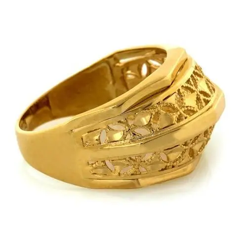 Złoty pierścionek 585 ażurowy szeroki efektowny 4,25g, kolor żółty 4