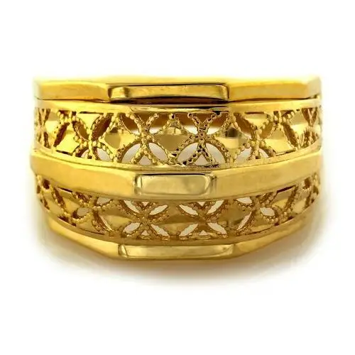 Złoty pierścionek 585 ażurowy szeroki efektowny 4,25g, kolor żółty