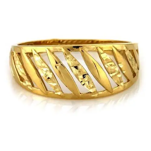 Złoty pierścionek 585 ażurowy w piórka, kolor żółty