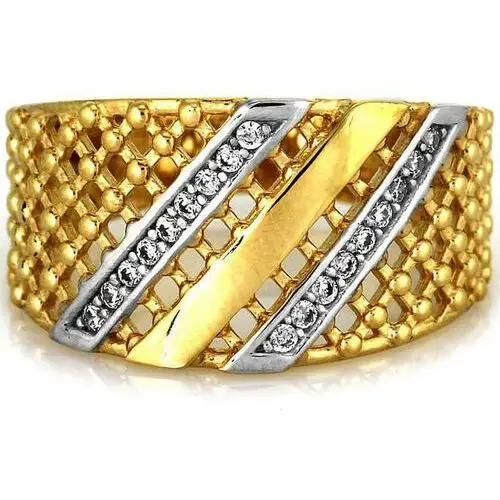 Złoty pierścionek 585 ażurowy z białymi cyrkoniami 3,21 g Lovrin