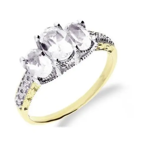 Złoty pierścionek 585 biały topaz diamenty Lovrin